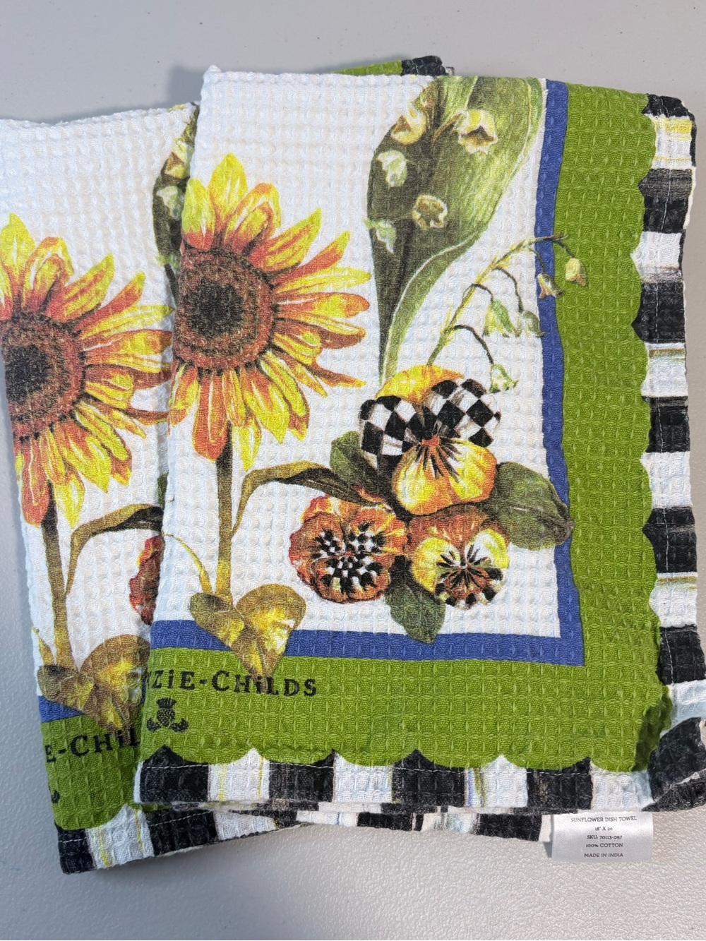 MacKenzie-Childs Sunflower Dish Towels Set of 2 Courtly Check 18x26